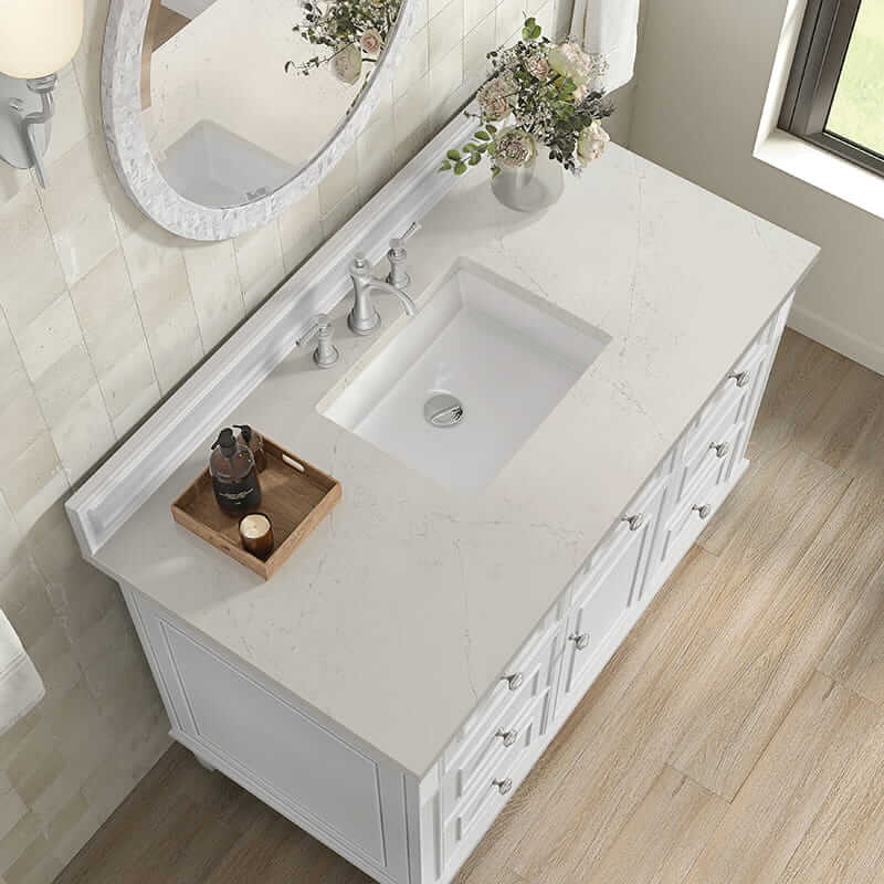 James Martin Lorelai 48" Single Vanity in Bright White With Siberian Silestone Top