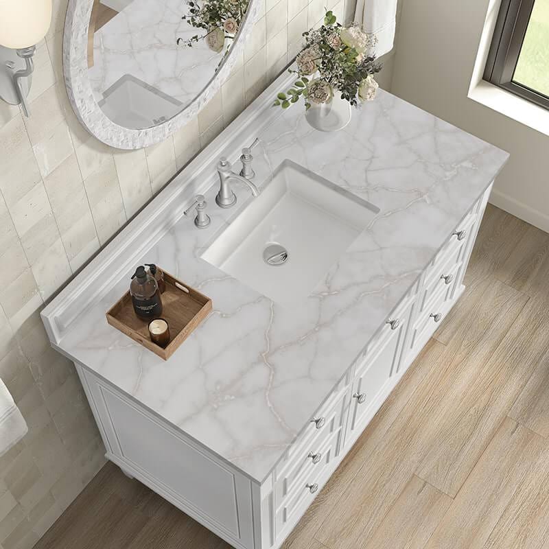 James Martin Lorelai 48" Single Vanity in Bright White With Victorian Silver Silestone Top