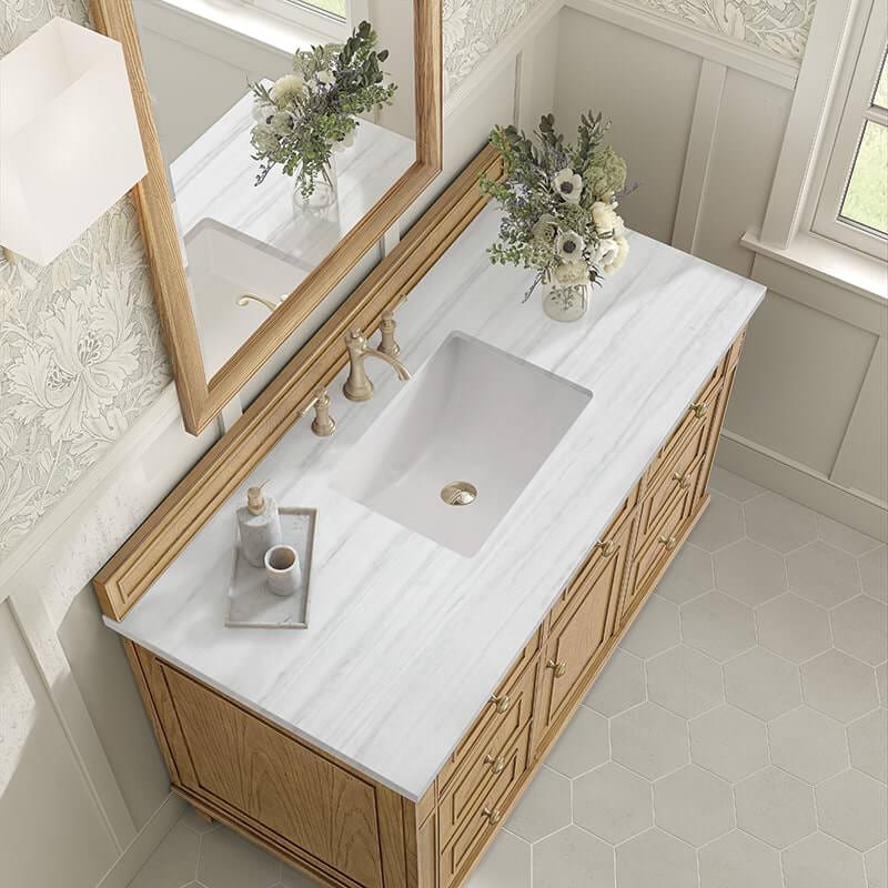 James Martin Lorelai 48" Single Vanity in Light Natural Oak With Arctic Fall Solid Surface Top