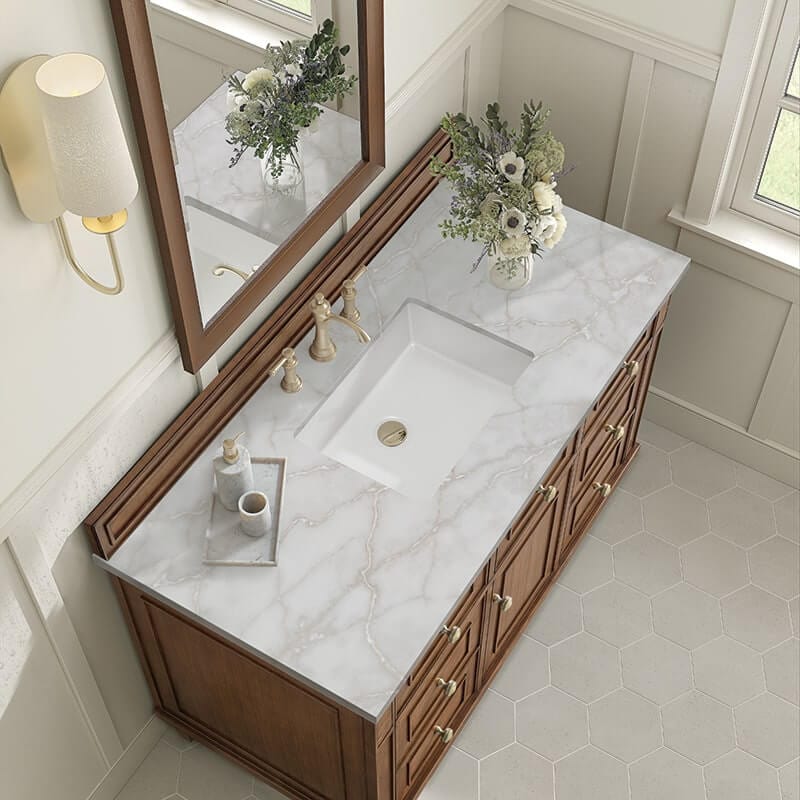 James Martin Lorelai 48" Single Vanity in Mid Century Walnut With Victorian Silver Silestone Top