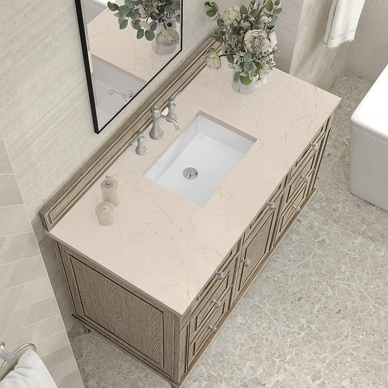James Martin Lorelai 48" Single Vanity in Whitewashed Oak With Eternal Marfil Silestone Top