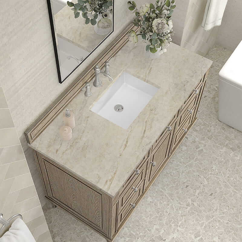 James Martin Lorelai 48" Single Vanity in Whitewashed Oak With Tajnar Eclos Top