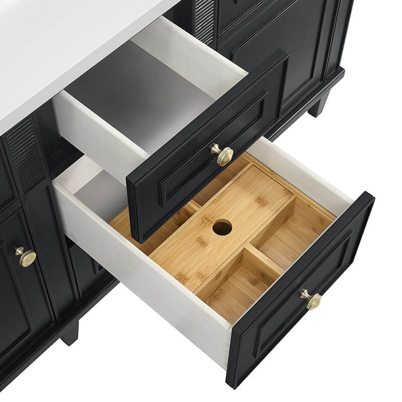James Martin Lorelai 60" Double Vanity in Black Onyx Top View Drawers Opened