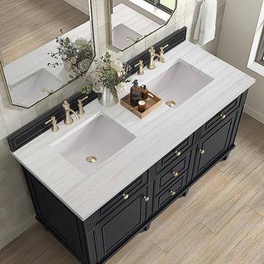 James Martin Lorelai 60" Double Vanity in Black Onyx With Arctic Fall Solid Surface Top