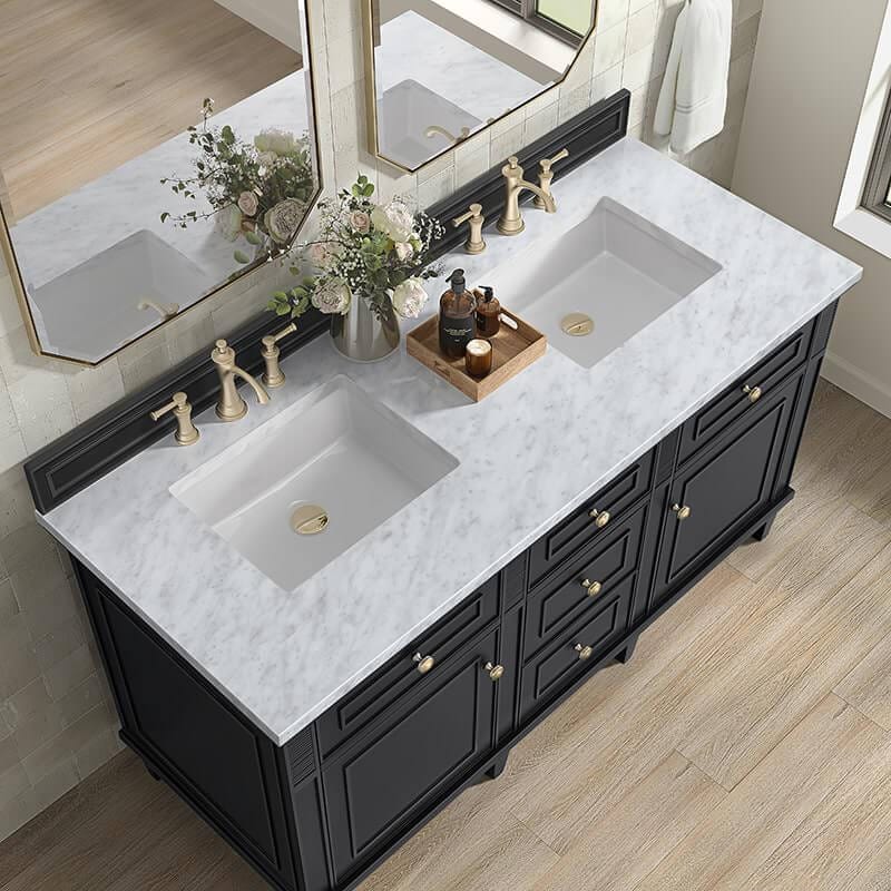 James Martin Lorelai 60" Double Vanity in Black Onyx With White Zeus Silestone Top