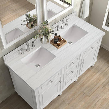 James Martin Lorelai 60" Double Vanity in Bright White With Arctic Fall Solid Surface Top