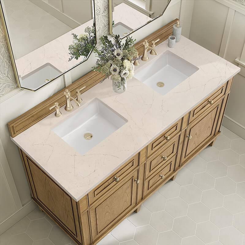 James Martin Lorelai 60" Double Vanity in Light Natural Oak With Eternal Marfil Silestone Top