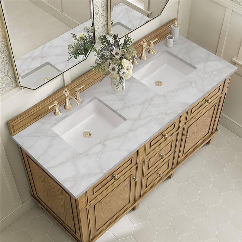 James Martin Lorelai 60" Double Vanity in Light Natural Oak With Victorian Silver Silestone Top