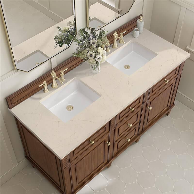 James Martin Lorelai 60" Double Vanity in Mid Century Walnut With Eternal Marfil Silestone Top