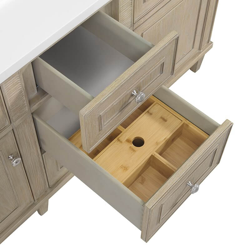 James Martin Lorelai 60" Double Vanity in Whitewashed Oak Top View Drawers