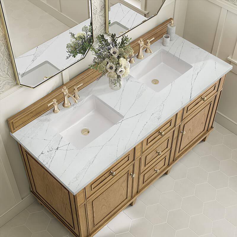 James Martin Lorelai 60 Inch Double Vanity in Light Natural Oak With Ethereal Noctis Silestone Top
