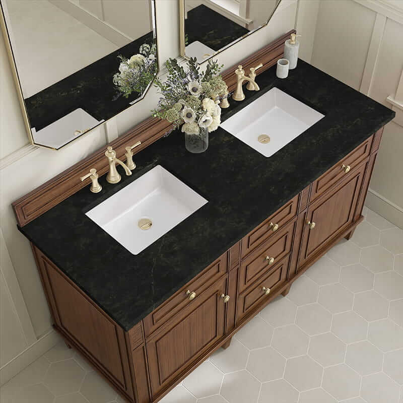 James Martin Lorelai 60 Inch Double Vanity in Mid Century Acacia With Phantome Eclos Top
