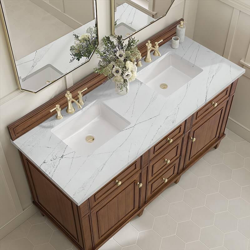 James Martin Lorelai 60 Inch Double Vanity in Mid Century Walnut With Ethereal Noctis Silestone Top