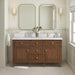 James Martin Lorelai 60 Inch Double Vanity in Mid Century Walnut With Single Hole Faucet White Zeus Silestone Top Backsplash