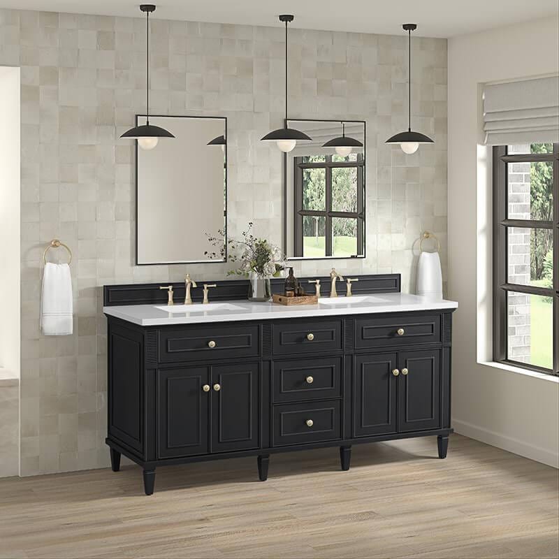 James Martin Lorelai 72" Double Vanity in Black Onyx Corner View