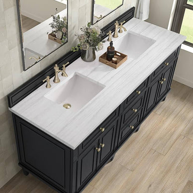 James Martin Lorelai 72" Double Vanity in Black Onyx With Arctic Fall Solid Surface Top