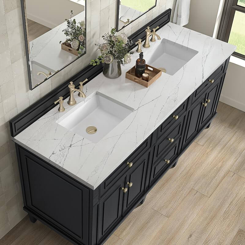 James Martin Lorelai 72" Double Vanity in Black Onyx With Ethereal Noctis Silestone Top