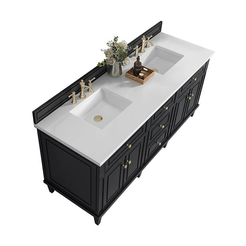 James Martin Lorelai 72" Double Vanity in Black Onyx With White Zeus Silestone Top
