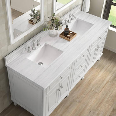 James Martin Lorelai 72" Double Vanity in Bright White With Arctic Fall Solid Surface Top