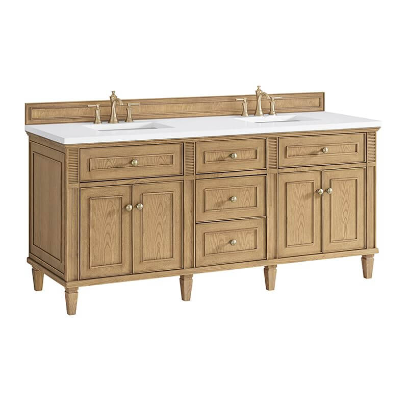 James Martin Lorelai 72" Double Vanity in Light Natural Oak Corner View With Countertop