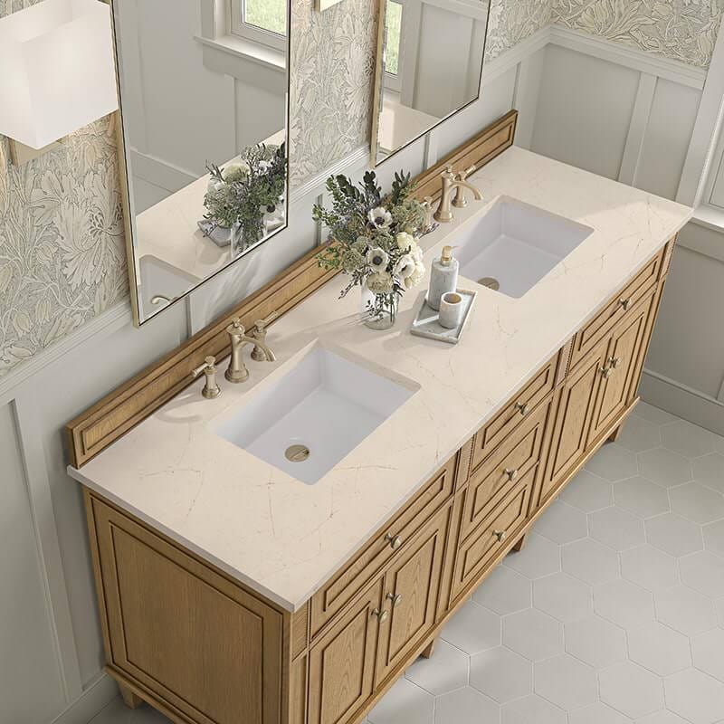 James Martin Lorelai 72" Double Vanity in Light Natural Oak With Eternal Marfil Silestone Top