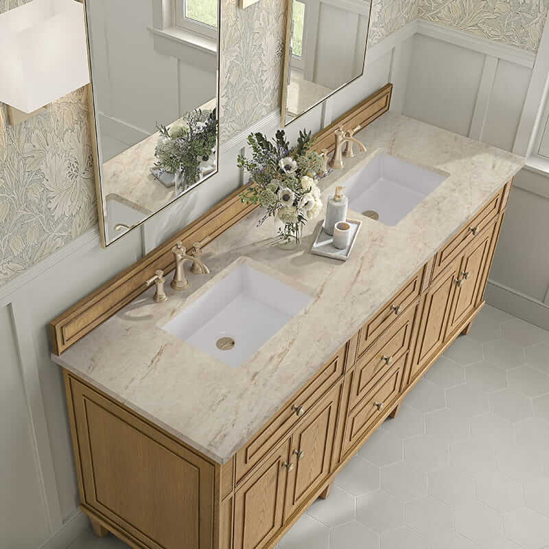 James Martin Lorelai 72" Double Vanity in Light Natural Oak With Tajnar Eclos Top