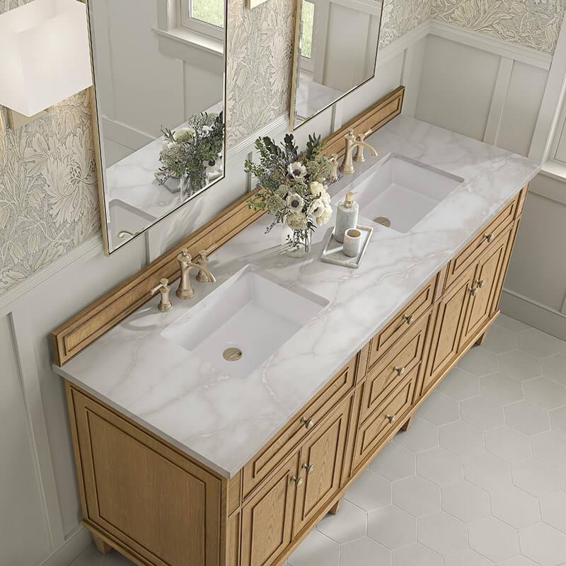 James Martin Lorelai 72" Double Vanity in Light Natural Oak With Victorian Silver Silestone Top