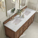 James Martin Lorelai 72" Double Vanity in Mid-Century Walnut With Arctic Fall Solid Surface Top