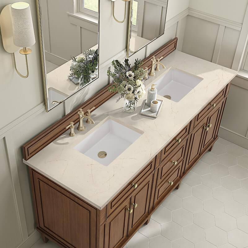 James Martin Lorelai 72" Double Vanity in Mid-Century Walnut With Eternal Marfil Silestone Top