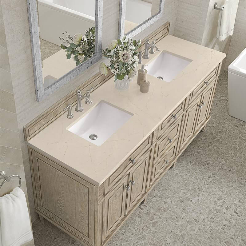 James Martin Lorelai 72" Double Vanity in Whitewashed Oak With Eternal Marfil Silestone Top
