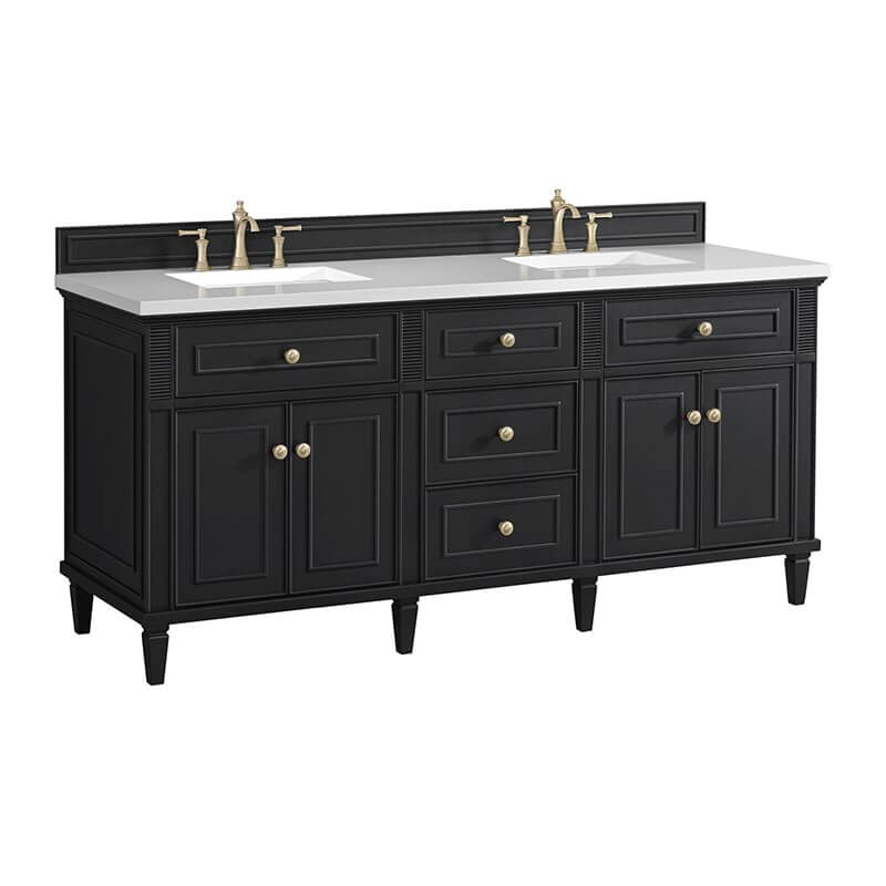 James Martin Lorelai 72 Inch Double Vanity in Black Onyx Corner View With Countertop