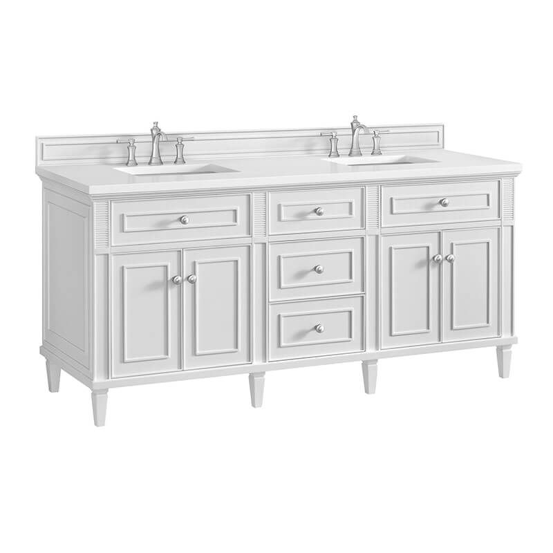 James Martin Lorelai 72 Inch Double Vanity in Bright White Corner View With Countertop