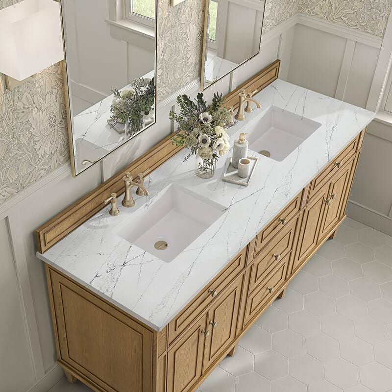 James Martin Lorelai 72 Inch Double Vanity in Light Natural Oak With Ethereal Noctis Silestone Top