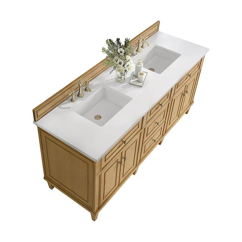 James Martin Lorelai 72 Inch Double Vanity in Light Natural Oak With White Zeus Silestone Top