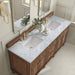 James Martin Lorelai 72 Inch Double Vanity in Mid-Century Walnut With Carrara White Marble Top