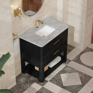 James Martin Lucian 36" Double Vanity in Carbon Oak With Victorian Silver Silestone Top