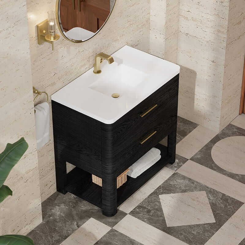 James Martin Lucian 36 Inch Double Vanity in Carbon Oak With White Zeus Silestone Top