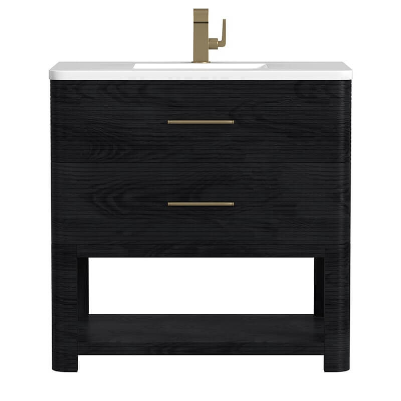 James Martin Lucian 36 Inch Single Vanity in Carbon Oak With White Zeus Silestone Top