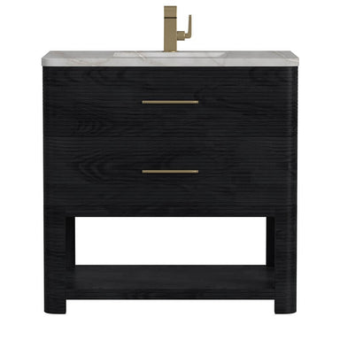 James Martin Lucian 36" Single Vanity in Carbon Oak With Victorian Silver Silestone Top