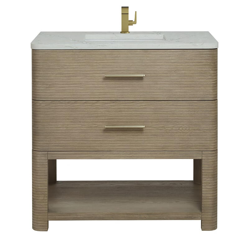James Martin Lucian 36" Single Vanity in Pebble Oak With Victorian Silver Silestone Top