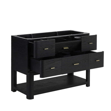 James Martin Lucian 48 Inch Single Vanity in Carbon Oak Corner View Open Drawers