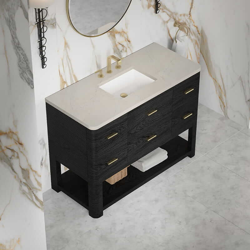 James Martin Lucian 48 Inch Single Vanity in Carbon Oak With Siberian Silestone Widespread Top