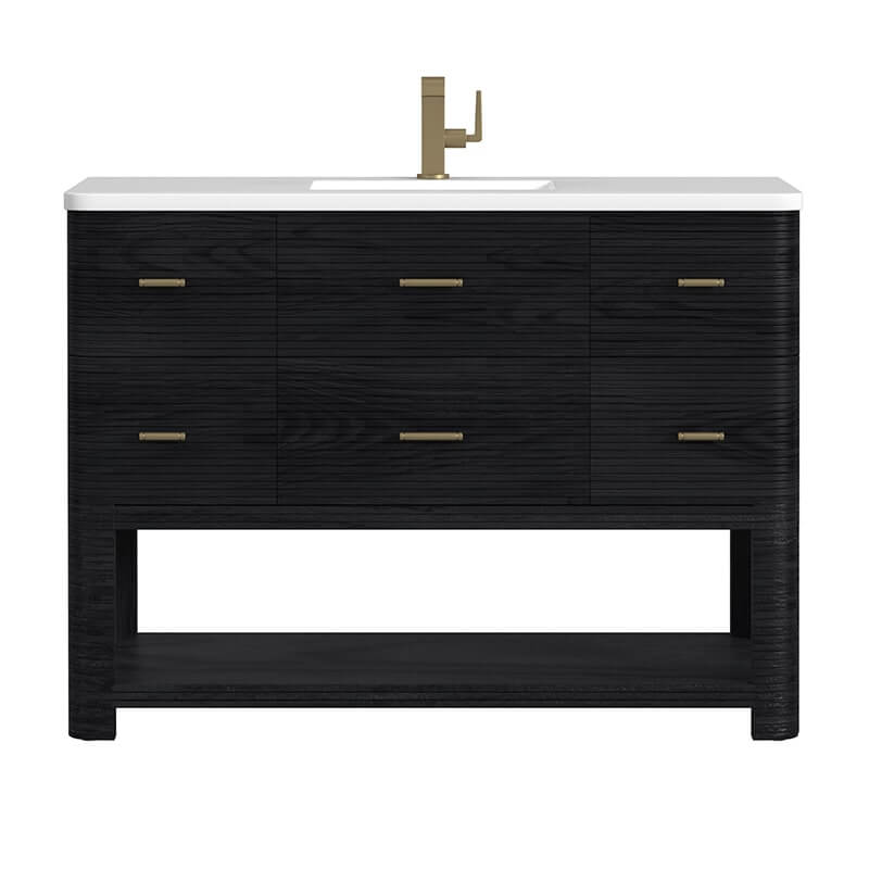James Martin Lucian 48 Inch Single Vanity in Carbon Oak With White Zeus Silestone Top