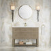 James Martin Lucian 48 Inch Single Vanity in Pebble Oak With White Zeus Silestone Top Front View Lifestyle