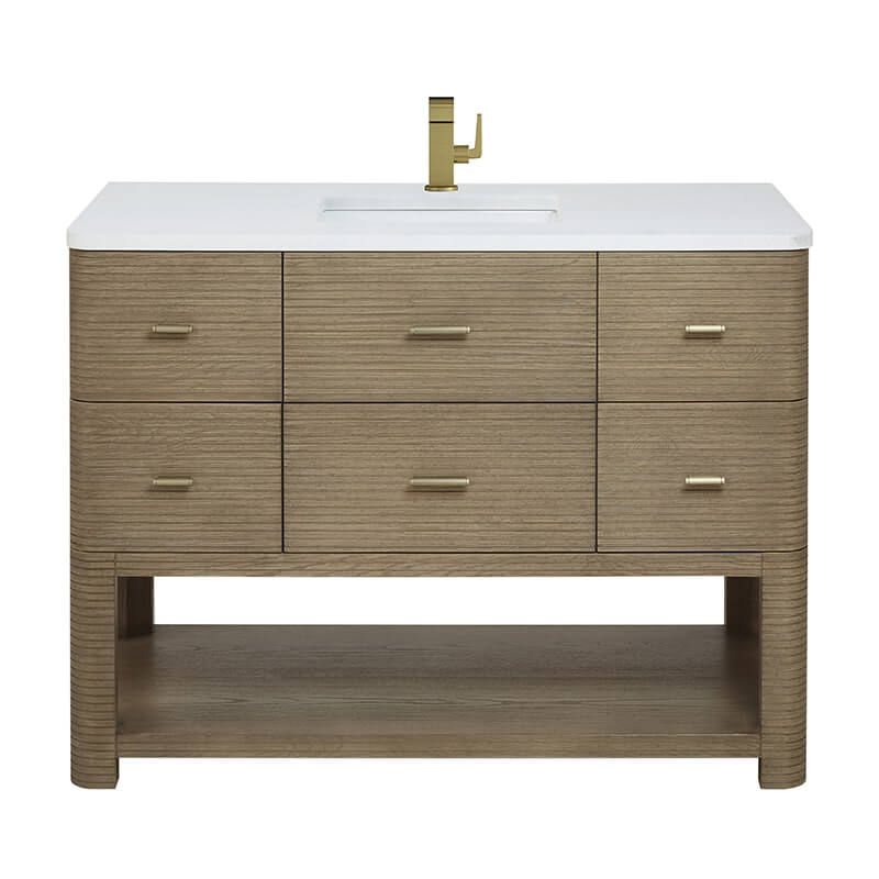 James Martin Lucian 48 Inch Single Vanity in Pebble Oak With White Zeus Silestone Top