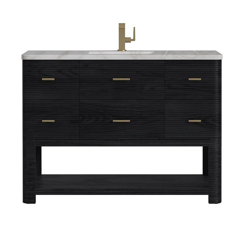 James Martin Lucian 48" Single Vanity in Carbon Oak With Victorian Silver Silestone Top
