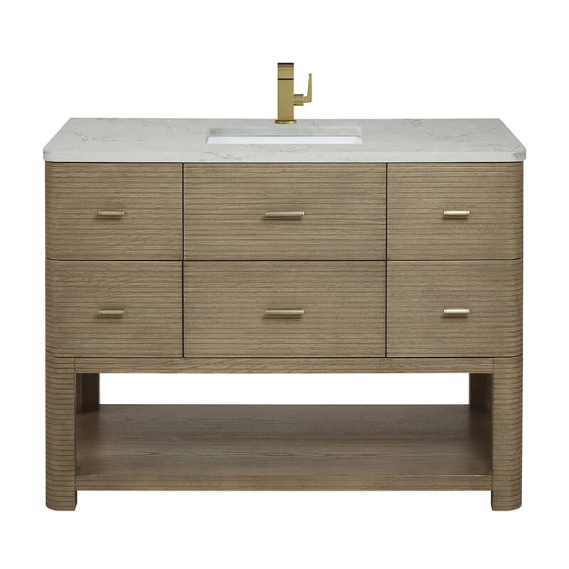 James Martin Lucian 48" Single Vanity in Pebble Oak With Victorian Silver Silestone Top