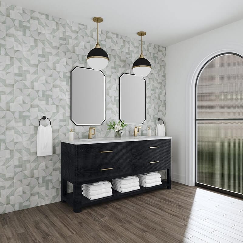 James Martin Lucian 72" Double Vanity Corner View Carbon Oak