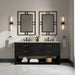 James Martin Lucian 72" Double Vanity in Carbon Oak With Tajnar Eclos Widespread Top Front View Lifestyle