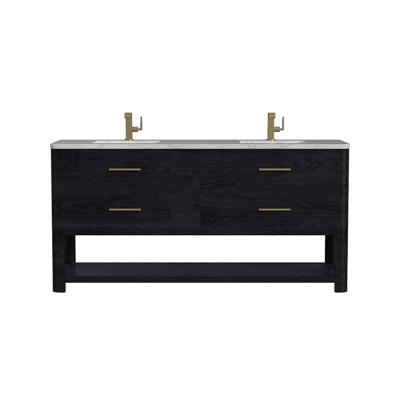 James Martin Lucian 72" Double Vanity in Carbon Oak With Victorian Silver Silestone Top